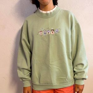 Green Bird design Top Stitch Crew Neck Sweater